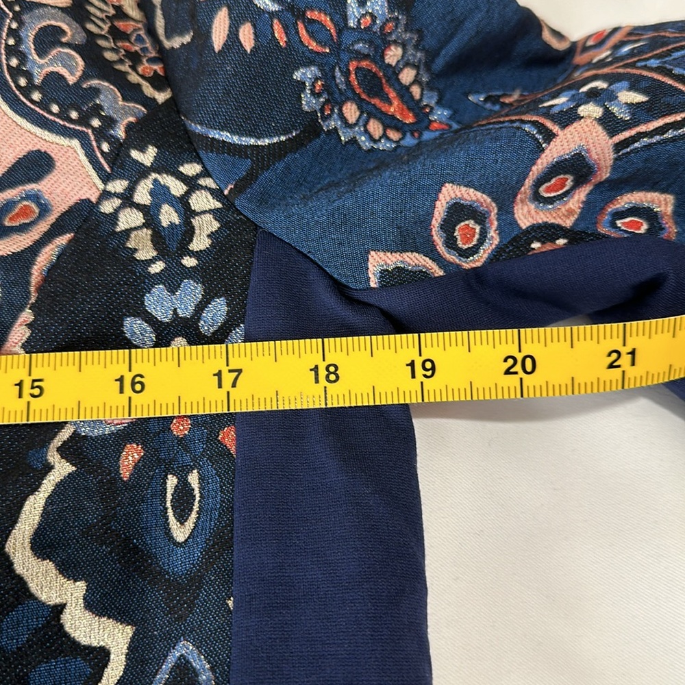 CHICOS 0 Jacquard Embroidered Jacket Blue Metallic Lined Career Boho- Women’s - Picture 9 of 12